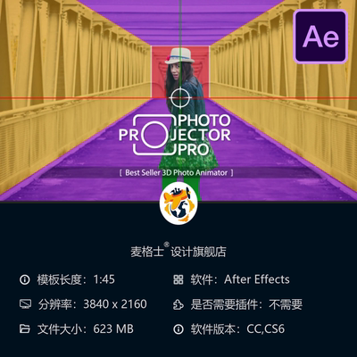 专业照片动画AE模板视差效果4K Photo Projector Pro特效制作