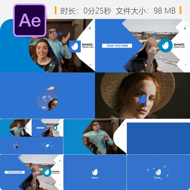 AE模板简约LOGO动画开场广播包装Youtube片头4K高清视频素材包