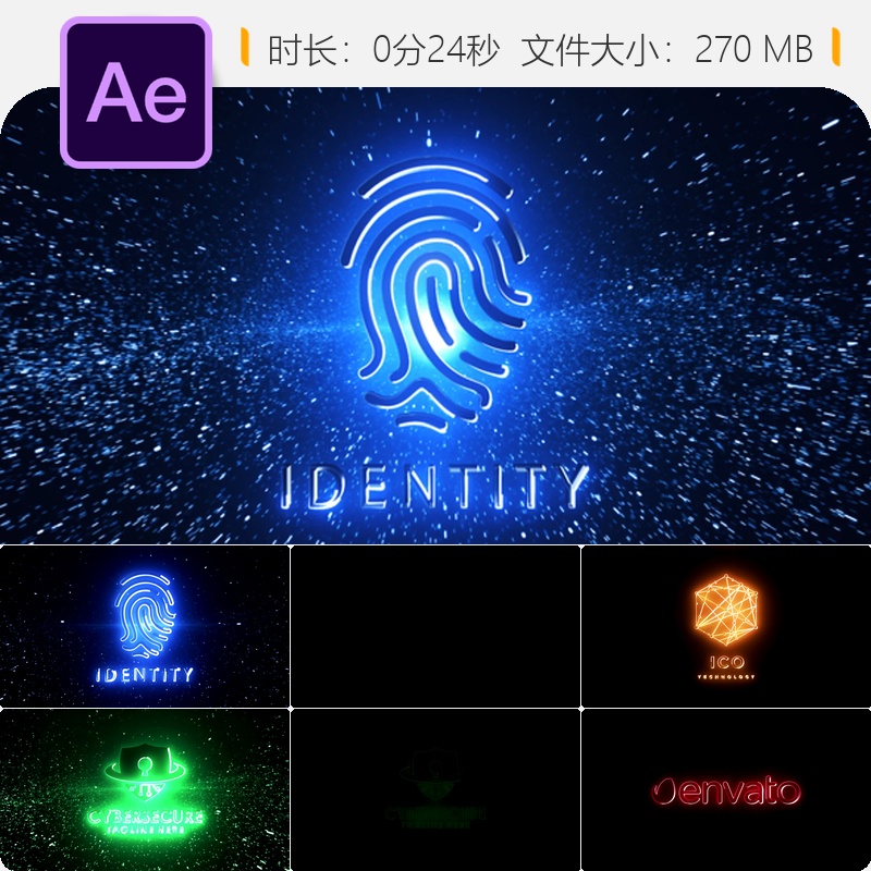 AE模板爆炸电气LOGO动画黑暗史诗能量闪光特效4K企业标识片头
