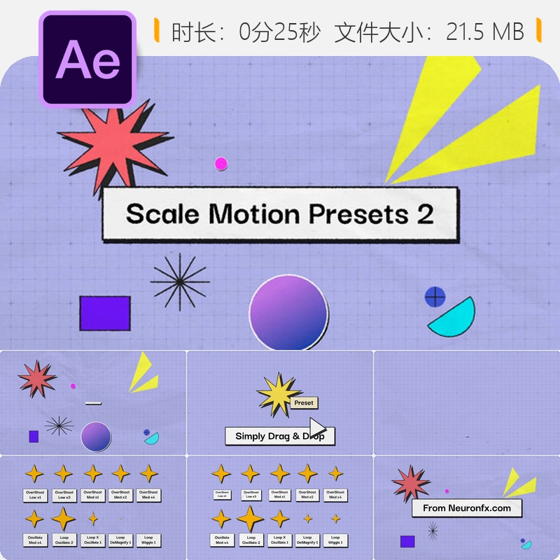 AE动画运动预设缩放工具3D角色文字动画特效模板物理模拟插件