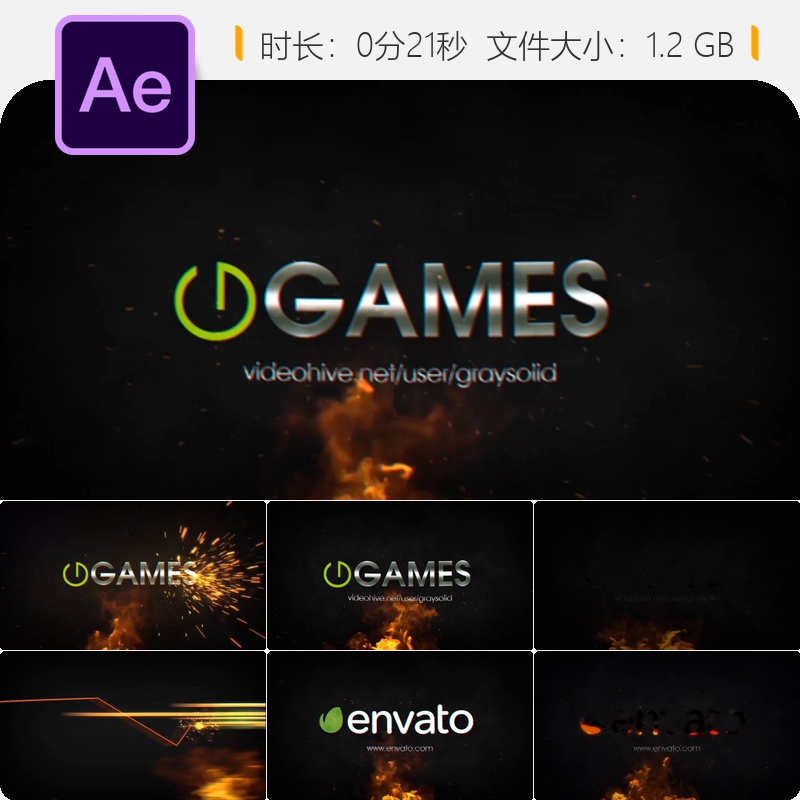 AE模板火花燃烧LOGO动画特效破坏火焰暗黑电影感4K视频素材合集