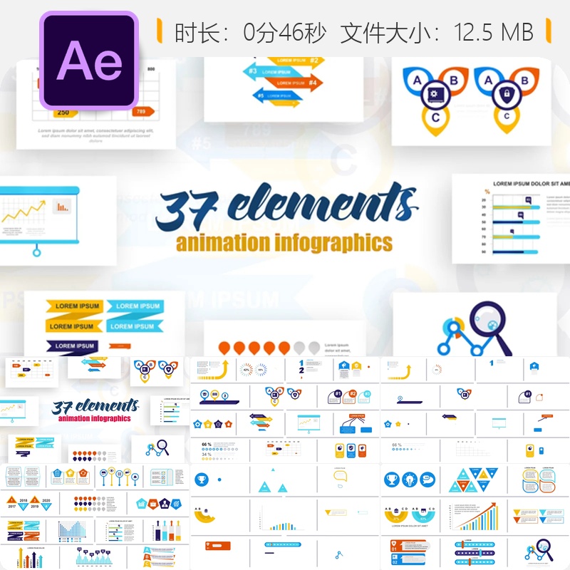 AE模板信息图表动画图形图表统计时间线工作流程企业演示元素