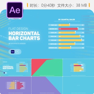 扁平化动态信息图表水平柱状图AE模板科技商务演示动画设计元素