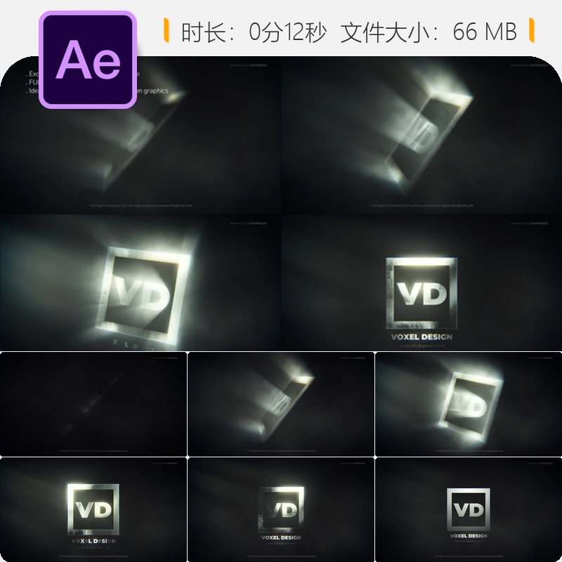 经典金属光泽LOGO揭示AE模板超级英雄3D史诗电影风格金属质感
