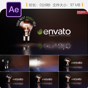 创意发光灯泡LOGO动画AE模板企业品牌标志片头设计灵感点亮思维