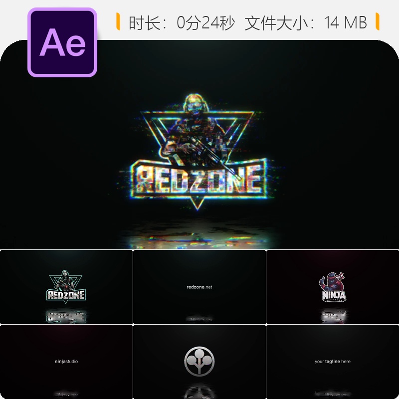 数字故障RGB分裂像素失真AE模板LOGO动画赛博朋克风格4K视频素材