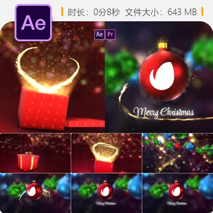 圣诞魔法LOGO动画AE模板光粒子新年问候视频片头特效4K高清版