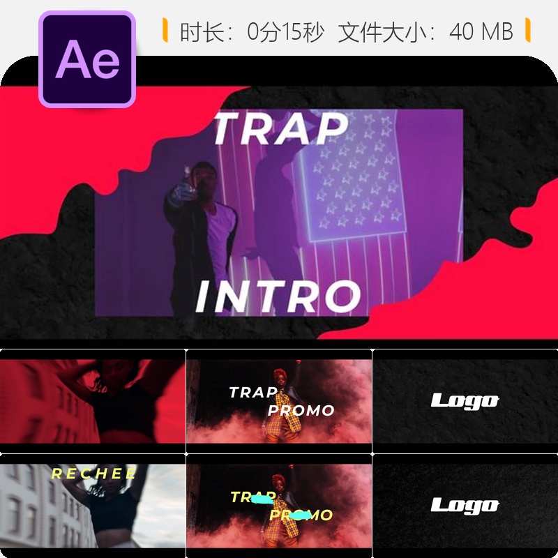 都市嘻哈故障艺术AE模板开场转场动画手绘涂鸦风格4K视频制作