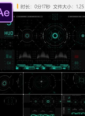 未来科技HUD游戏界面AE模板赛博朋克FUI动态元素4K特效动作科幻