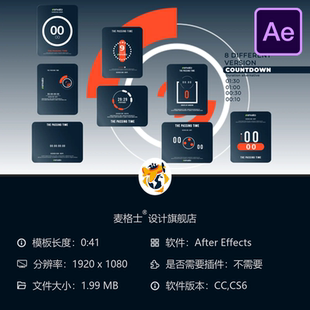 AE模板数字倒计时时钟计数器企业商务数据看板动画制作素材合集
