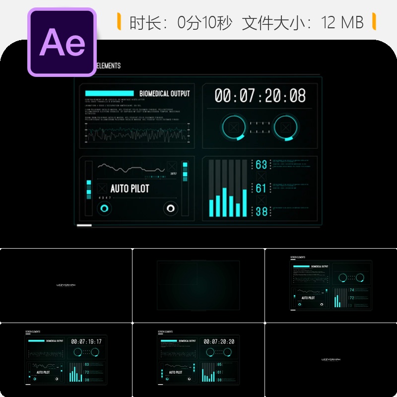 HUD屏幕生物数据科幻数字界面元素图形动画AE模板素材包合集