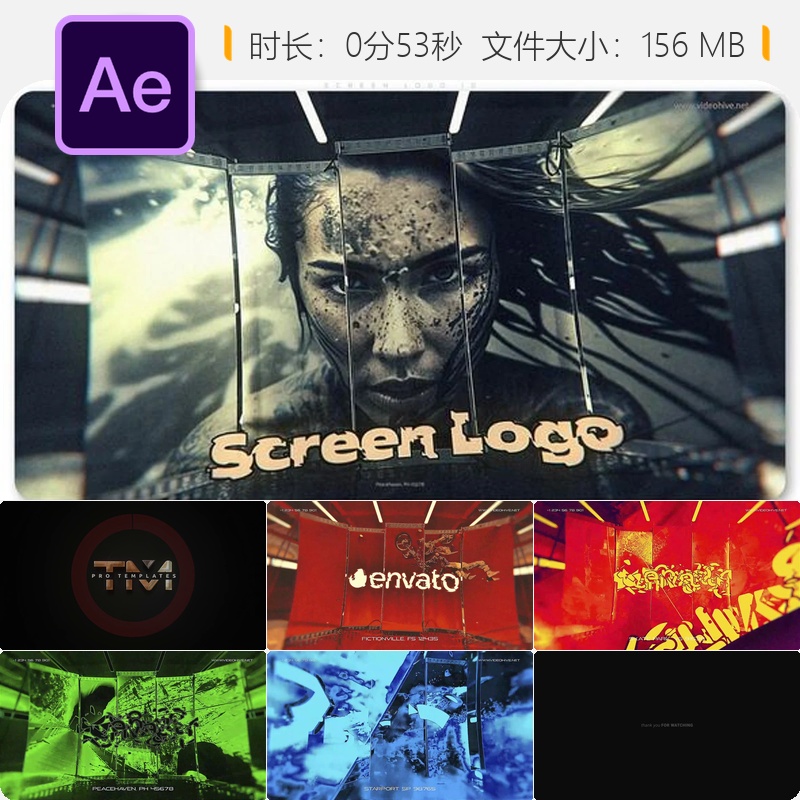 AE模板多屏幕动态LOGO动画展示品牌宣传片头视频墙特效AE工程