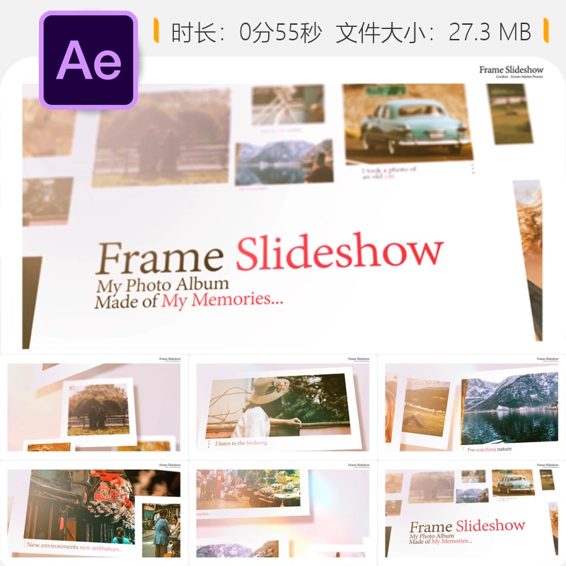 AE模板动态相册视频墙多屏分割社交媒体开场片头3D企业宣传片