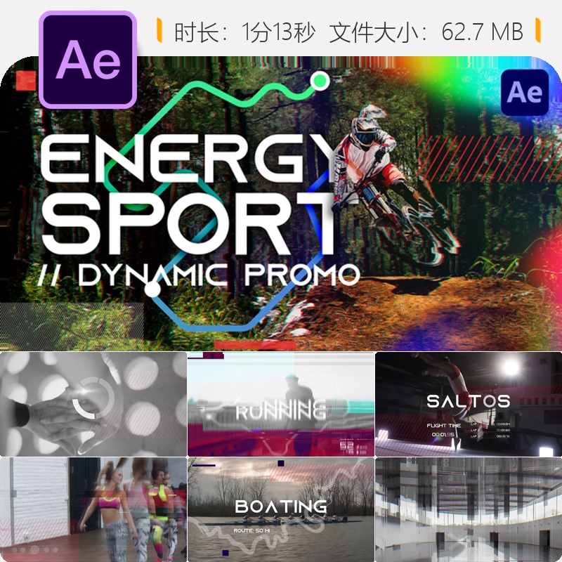 Energy Sport Dynamic Promo AE模板运动健身HUD数据可视化动画