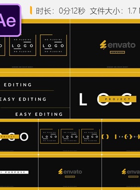 AE模板黄色文字特效简洁LOGO动画片头排版设计快速开场AE模板