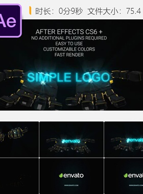 AE模板机器人手3D科技未来LOGO动画开场片头黑色简约风格4K高清