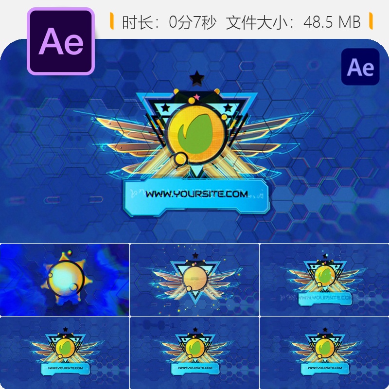 未来科技军事风格3D六边形LOGO动画AE模板赛博朋克数字特效元素