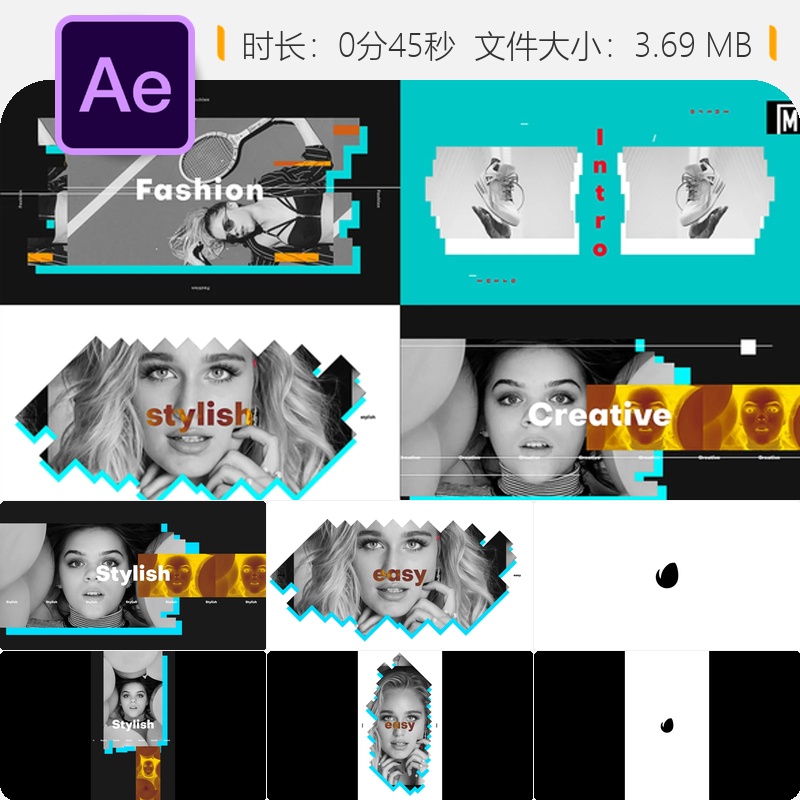 Rhythmic Glitch Opener AE模板时尚运动开场片头4K视频制作素材