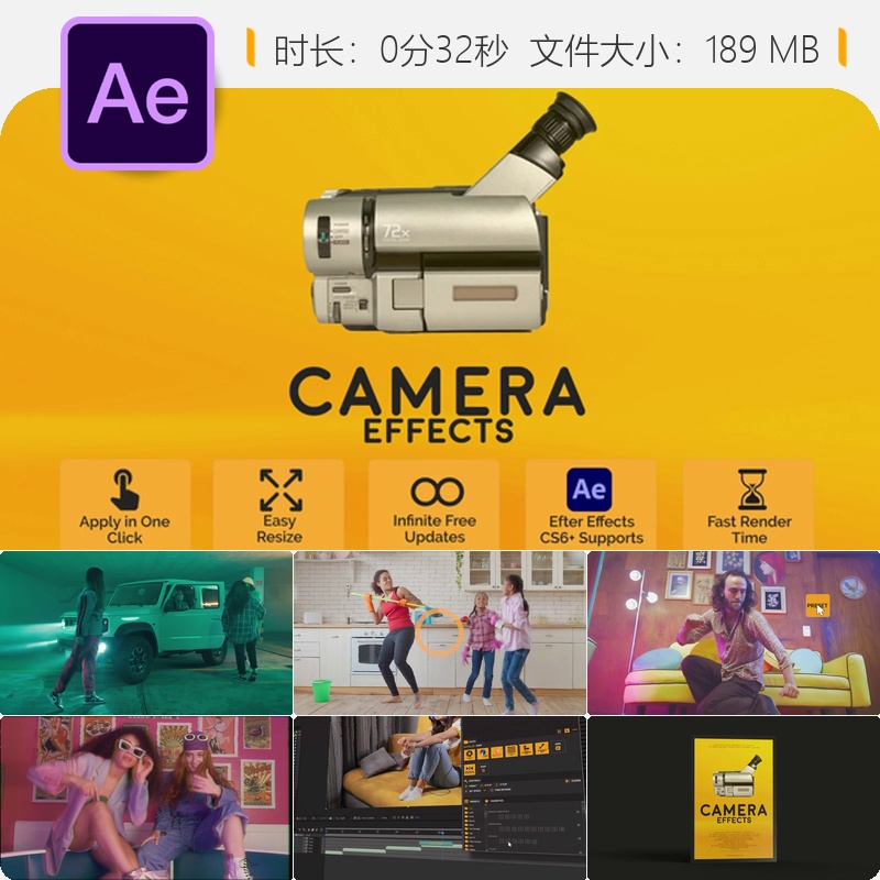 复古90年代摄像机损坏失真信号干扰电视故障效果AE视频模板素材