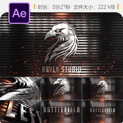 史诗级3D金属LOGO火花动画AE模板4K分辨率特效片头设计素材包