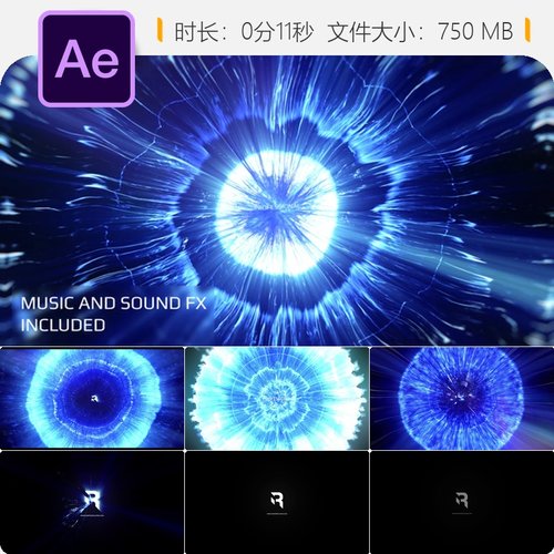 Shockwaves电影级LOGO动画AE模板含音效高科技粒子波浪光效4K
