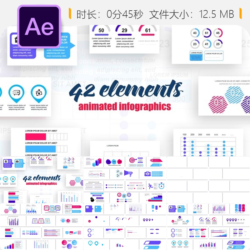 AE模板信息图表动画图形图表时间线统计数据分析工作流程元素