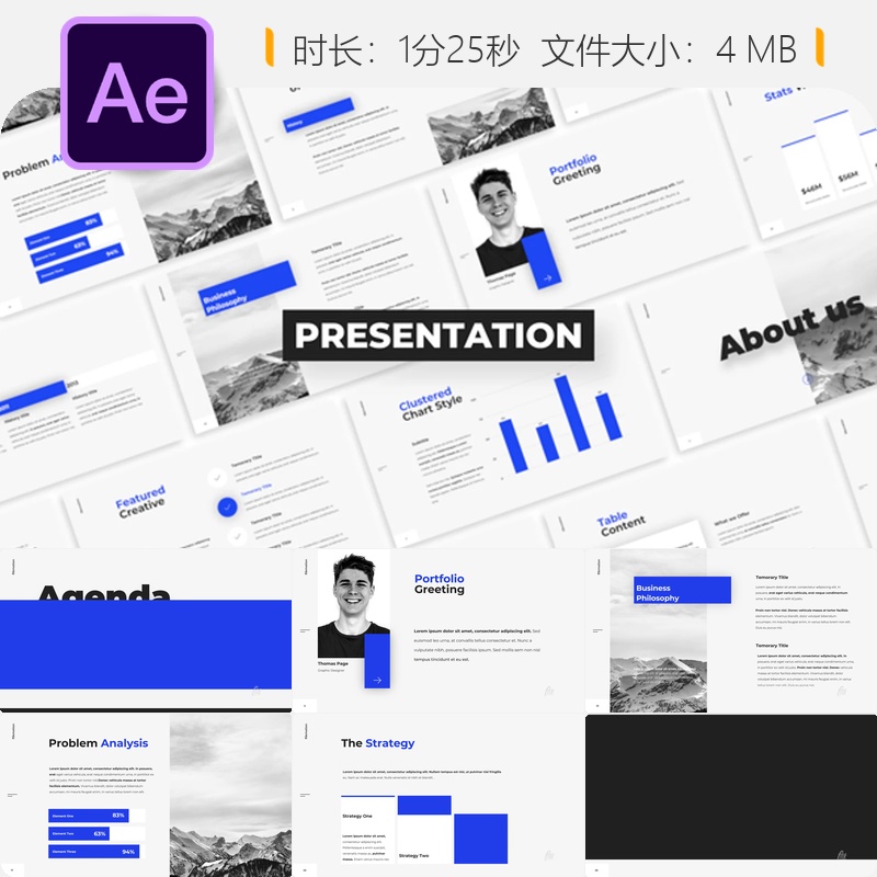 企业形象AE模板图形幻灯片演示视频动画4K高清动态设计创意方案