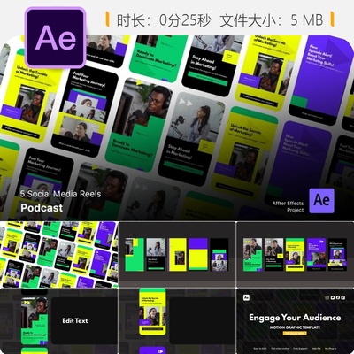 Instagram Reels播客推广AE模板音频品牌视觉创意内容营销制作