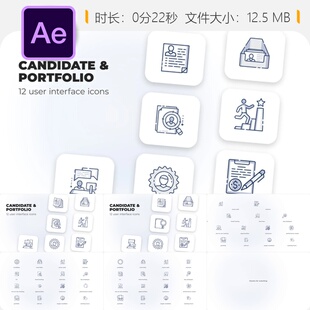 AE模板候选人招聘界面图标元素动画视频素材职业机会卡片简历