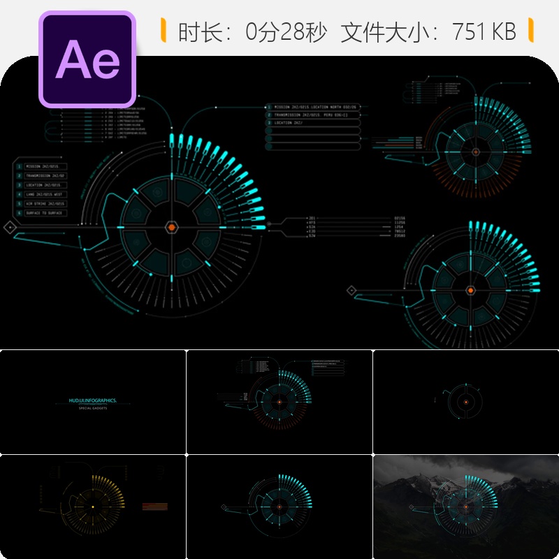 AE模板HUD信息元素FUI界面科技感信息图表动画设计素材资源包