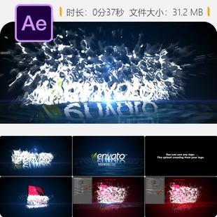 水花飞溅LOGO动画AE模板波浪粒子特效片头Trapcode Particular