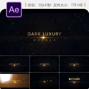 暗黑奢华颁奖典礼AE模板金色粒子LOGO动画奥斯卡格莱美开场合集