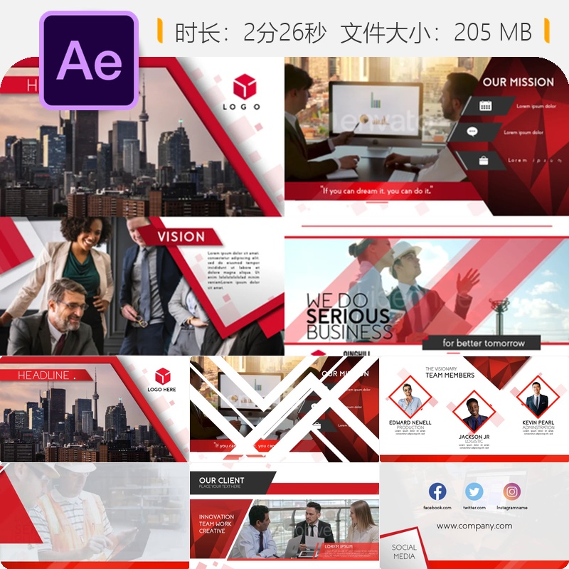 企业形象宣传AE模板简约创意三角形幻灯片视频设计4K动态展示