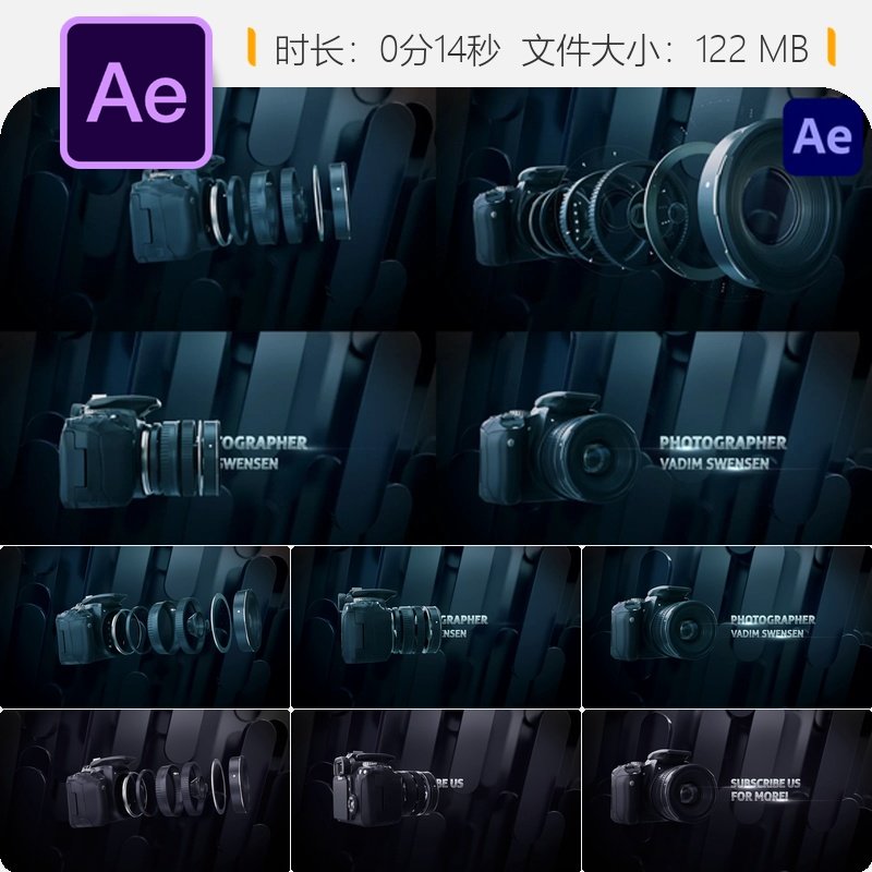 摄影师创意开场AE模板公司工作室镜头光效文字动画4K高清片头