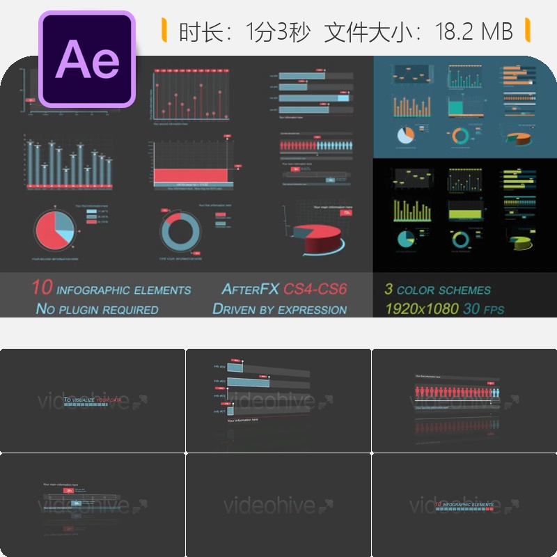 AE模板数据可视化信息图表动画元素统计图表商业演示分析展示