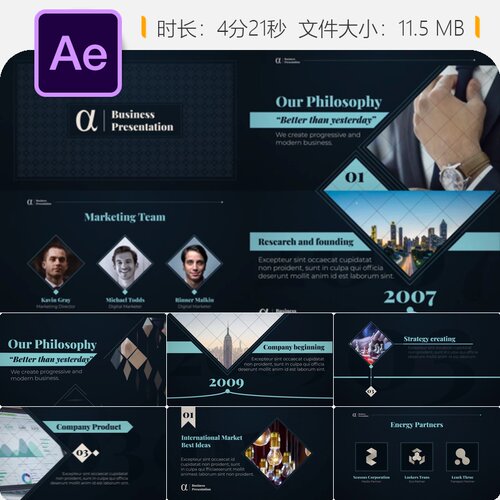 Ardeco营销AE模板商务图表企业演示优雅几何金融框架动画设计