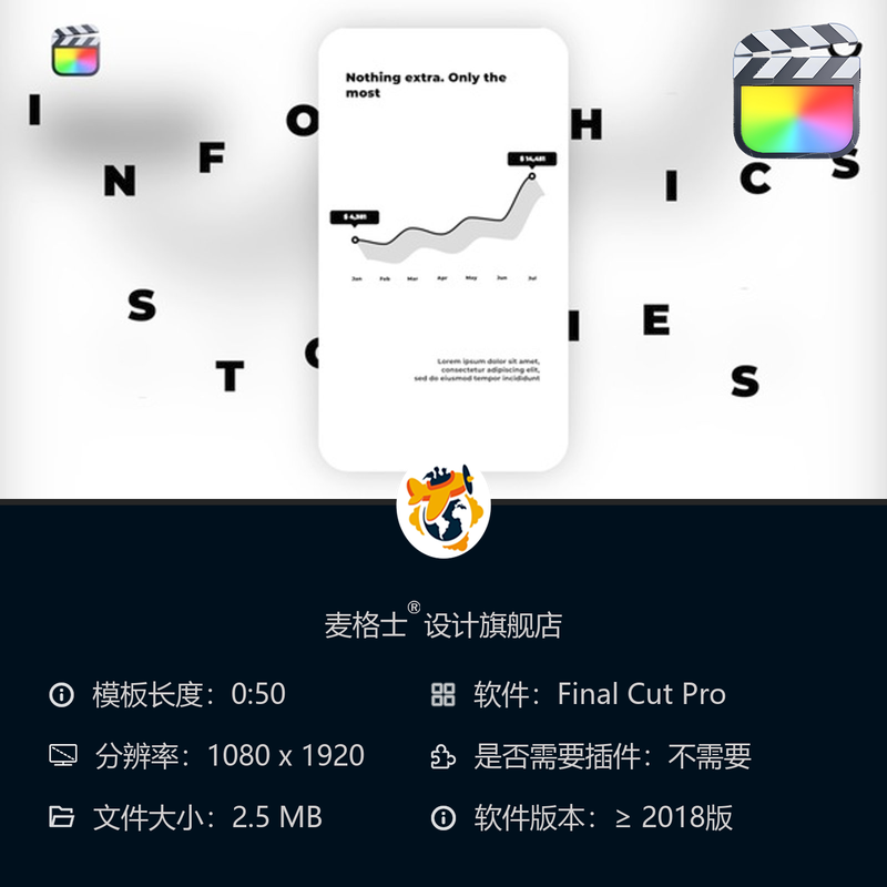 FCPX竖版短视频信息图表MG动画模板企业数据图表字幕条动态元素