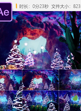 水下蓝色圣诞AE模板节日LOGO片头动画星光闪耀特效4K新年快乐