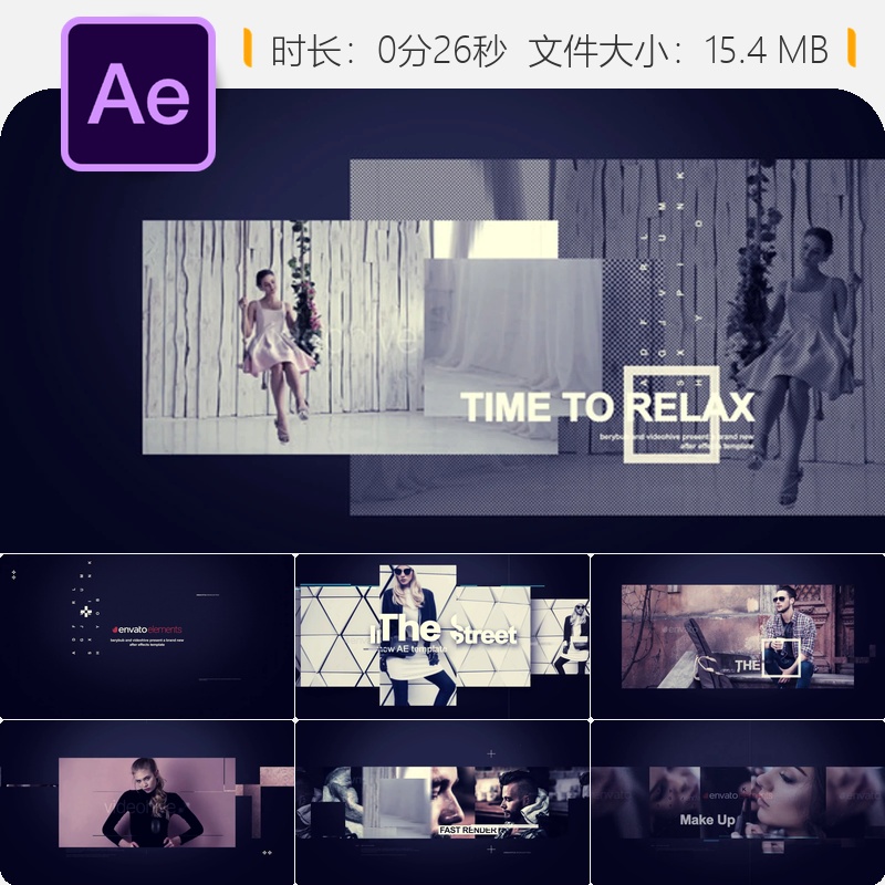 都市时尚AE模板优雅动态开场城市人物排版宣传片4K制作素材合集
