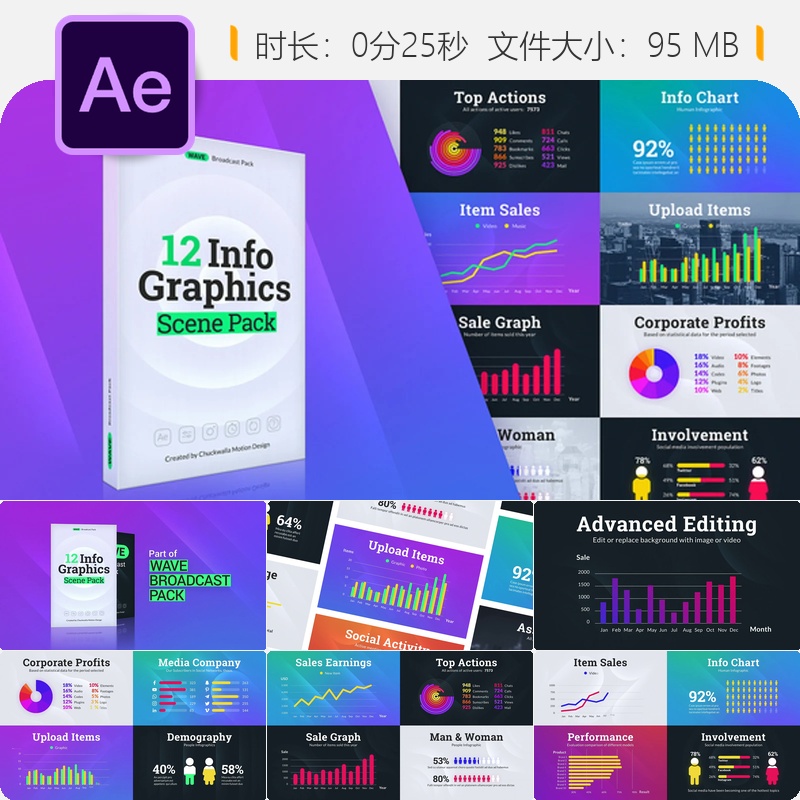 AE模板波浪信息图表合集动画LOGO动画动态图形视频展示企业宣传
