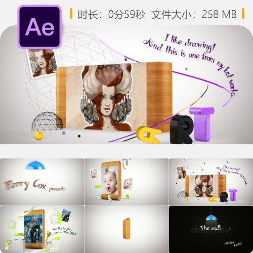 AE模板婚礼相册画廊展示摄影师作品集相册AE动画效果模板设计