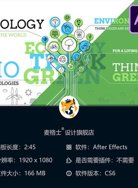 生态环保AE模板绿色能源自然保护循环利用动画设计4K高清视频