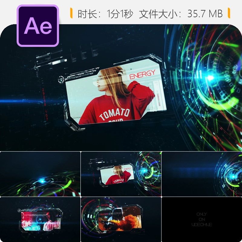 未来科技AE模板全息数字界面3D故障特效屏幕显示元素技术素材