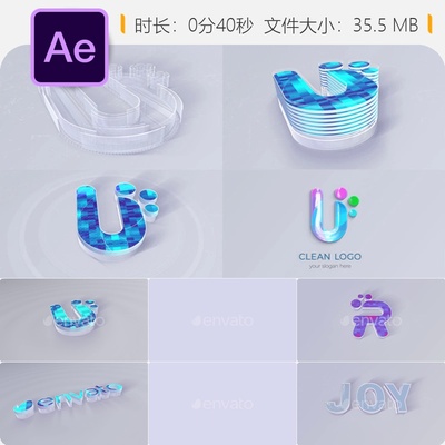 简洁明亮企业LOGO动画AE模板优雅几何图形片头展示视频制作素材