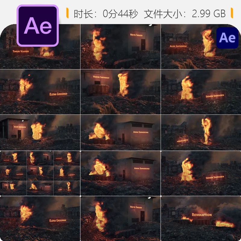 AE模板电影片头城市火灾末日场景4K真实感动画特效视频素材合集