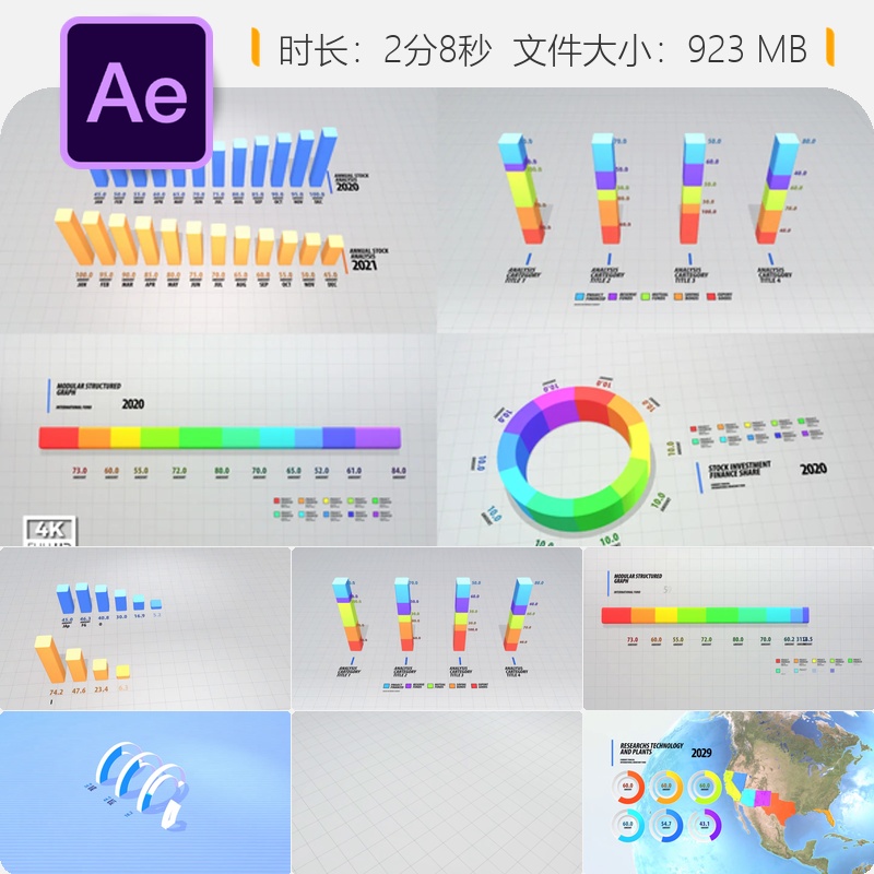 三维数据图表AE模板金融经济分析信息可视化企业广告展示设计