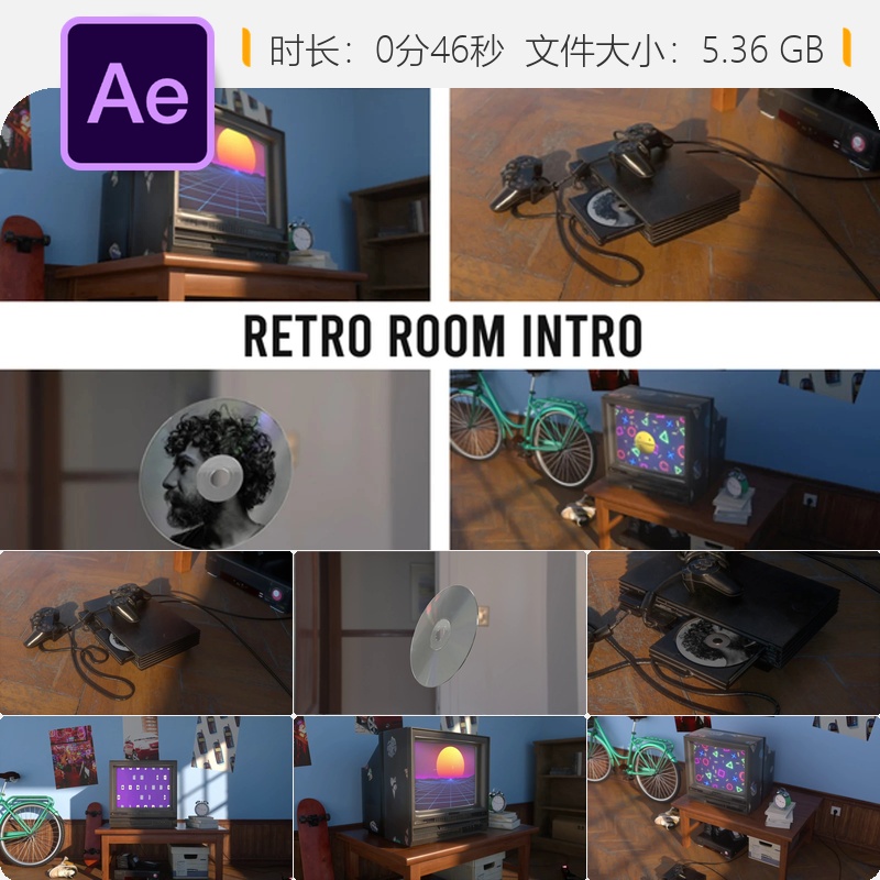 复古怀旧光盘游戏机DVD童年记忆80年代片头开场动画AE视频模板