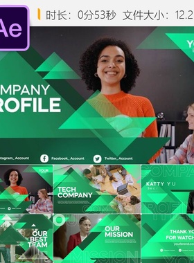 AE模板企业简介政府机构紫色三角标志动画幻灯片展示4K商业演示