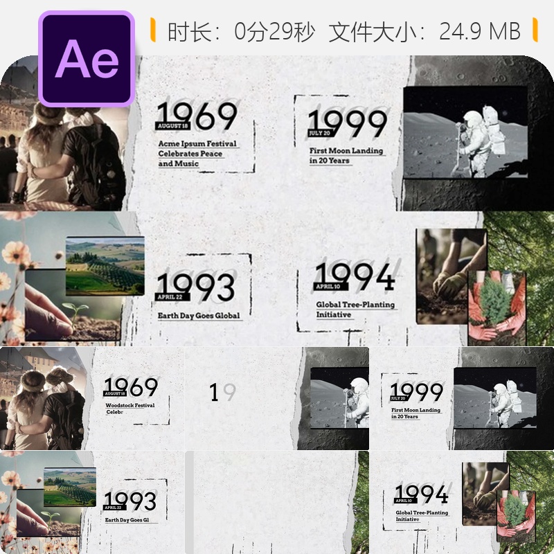 AE模板纪录片幻灯片开场视频片头动画4K分辨率动态设计制作素材