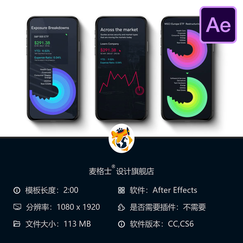 Instagram商业信息图表AE模板企业数据统计动画图表设计资源包